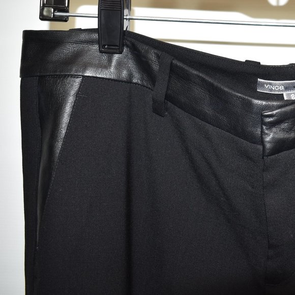 new $400 Vince 'Strapping' Leather Trim Trousers pant black tailored 8 - Picture 6 of 9